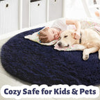 Dark Navy Round Rugs 5Ft for Teen Boys Bedroom, Circular Fluffy Shag Fuzzy - Image 4