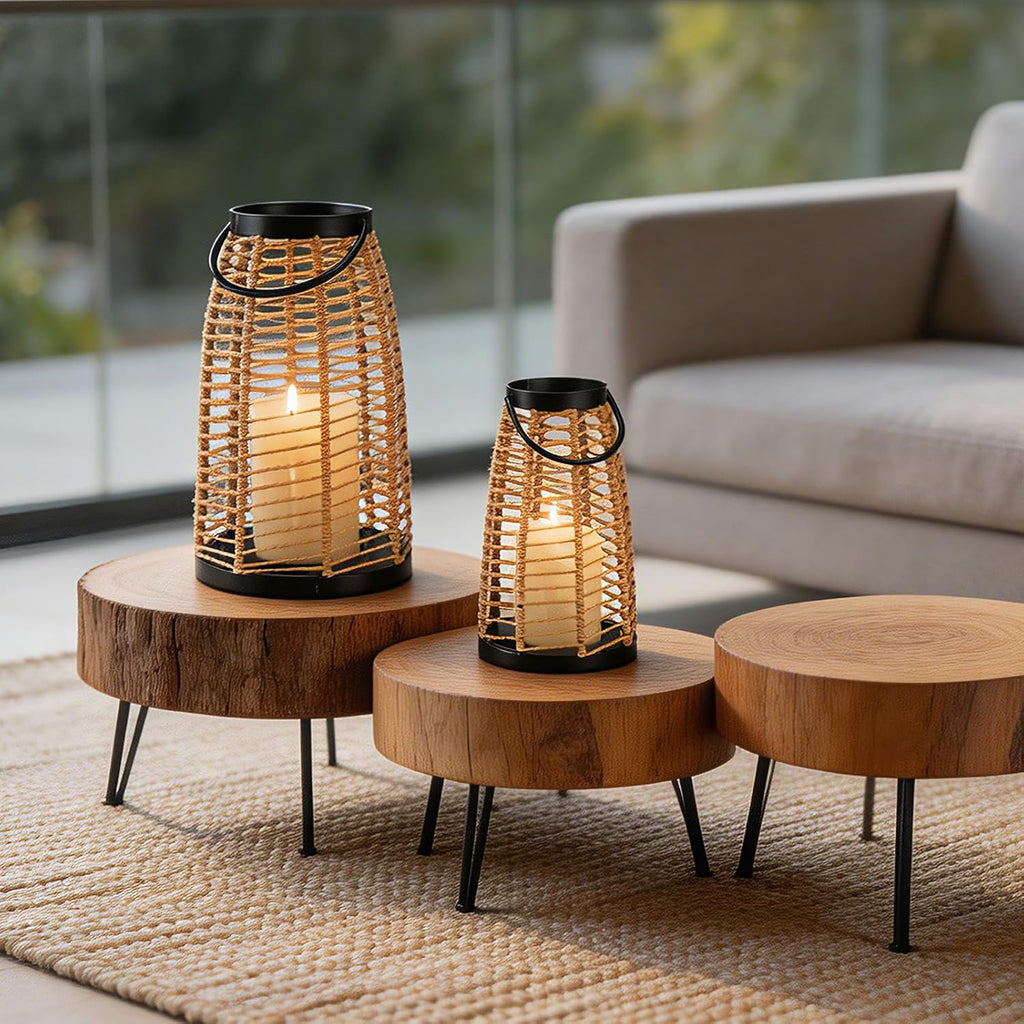 Rattan Boho Decorative Lanterns Outdoor Indoor Patio & Porch Table Decor