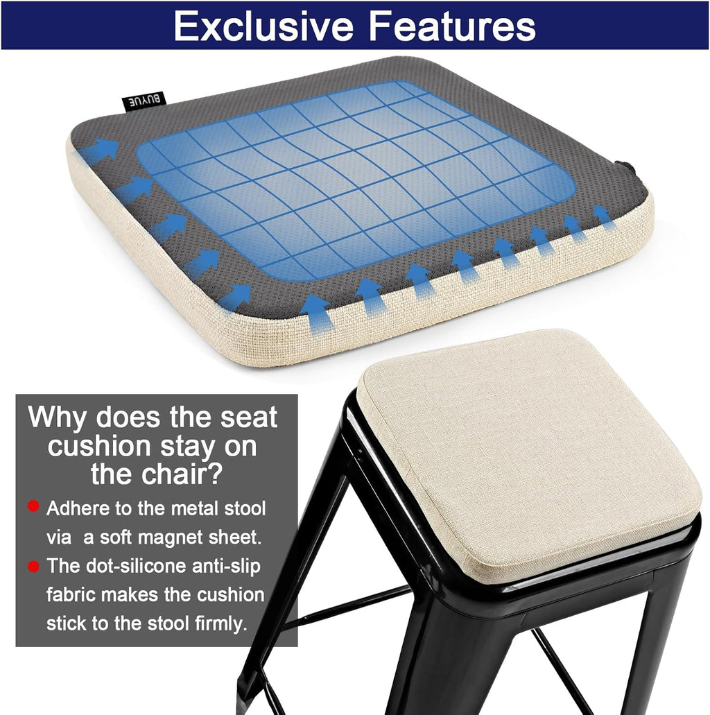 BUYUE Friendly Woven Fabric Magnetic Bar Stool Cushion 1 Piece, Enhanced Anti-Slip Breathable Small Chair Seat Pad for Café Bistro Stackable Metal Stool (Square, Beige, 1)