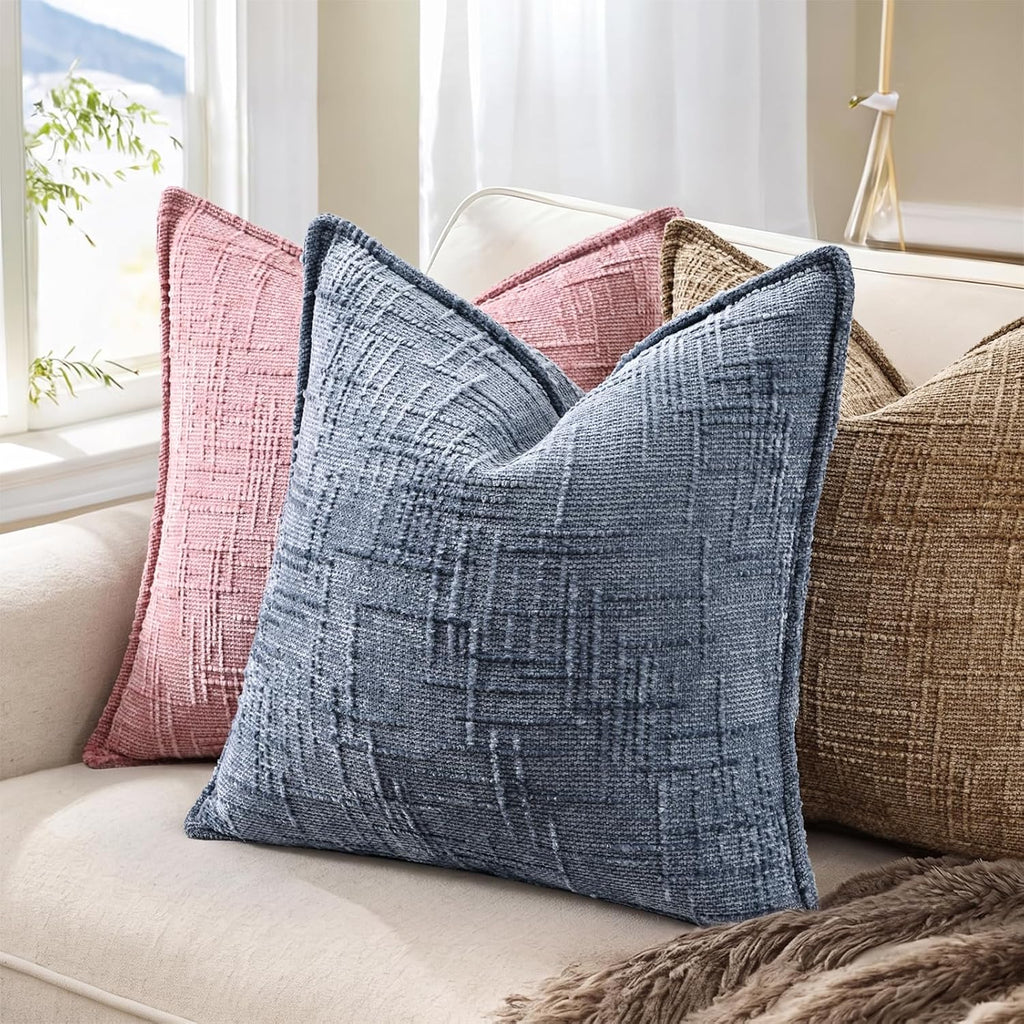 decorUhome Chenille Decorative Throw Pillow Covers 20x20 Set of 2, Pink