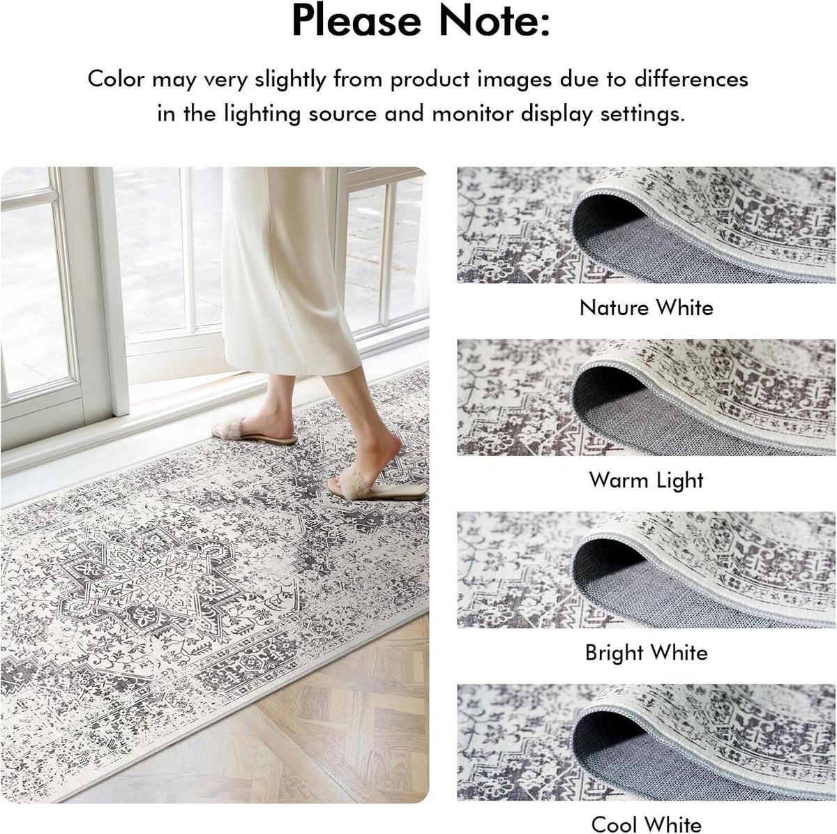 3x6 Washable Runner Rug: Vintage Medallion Kitchen Soft Rugs Gray