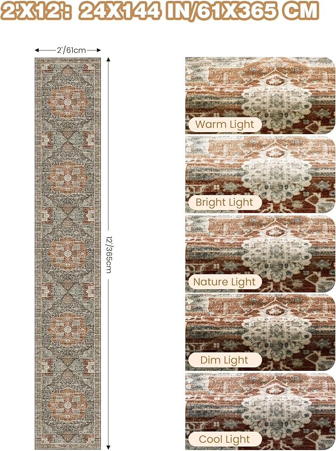 Hallway Runner Rug 2x12, Extra Long Washable Runner Rugs - Image 2