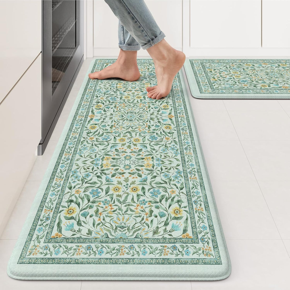 KIMODE Kitchen Mats for Floor Anti Fatigue, Blue Green Kitchen Floor Mats