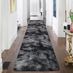 Tie-Dyed Runner Rug for Bedroom Black Grey 2x8ft Fluffy Area Rug Bedside Runner - Image 2