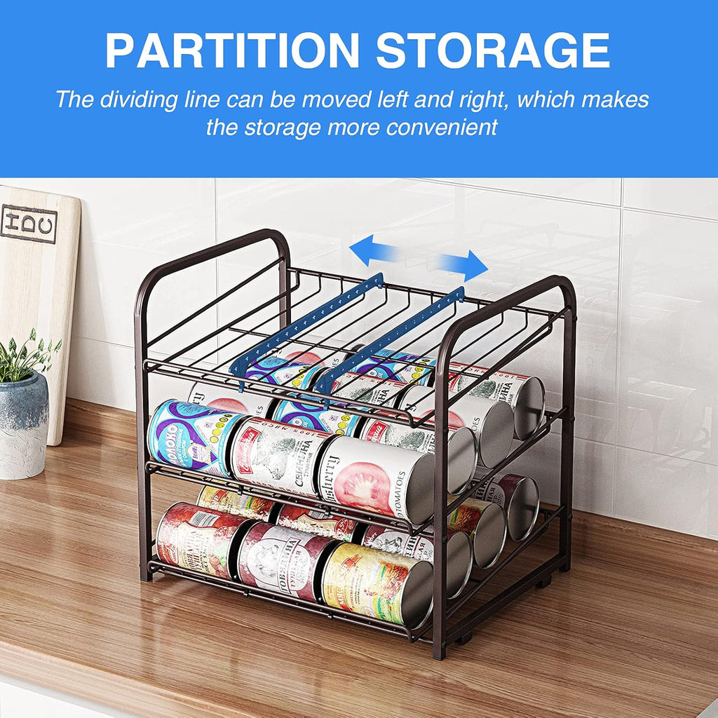 Can Rack Organizer,3 Tier Stackable Can Storage Dispenser,Bronze