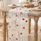 Artoid Mode Caramel Flower Pearl White Gauze Table Runner 10FT, Seasonal Sheer Dining Holiday Wedding Birthday Baby Shower Table Decor for Home Party