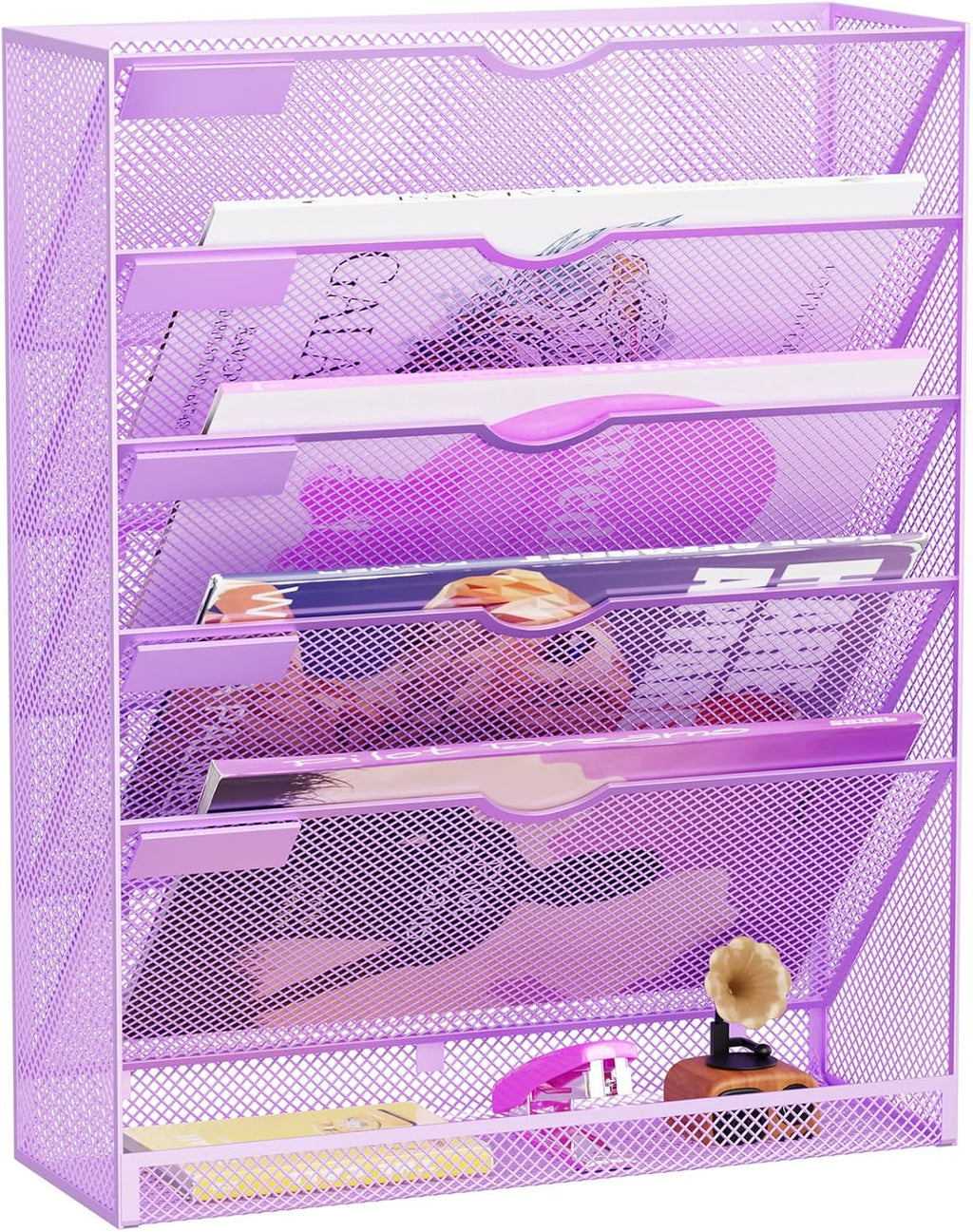 6-Tier Hanging File Organizer Office Cubicle Accessories for Work Organizer Wall Mount File Holder for Mails Folders Papers Magazine Organization, Black