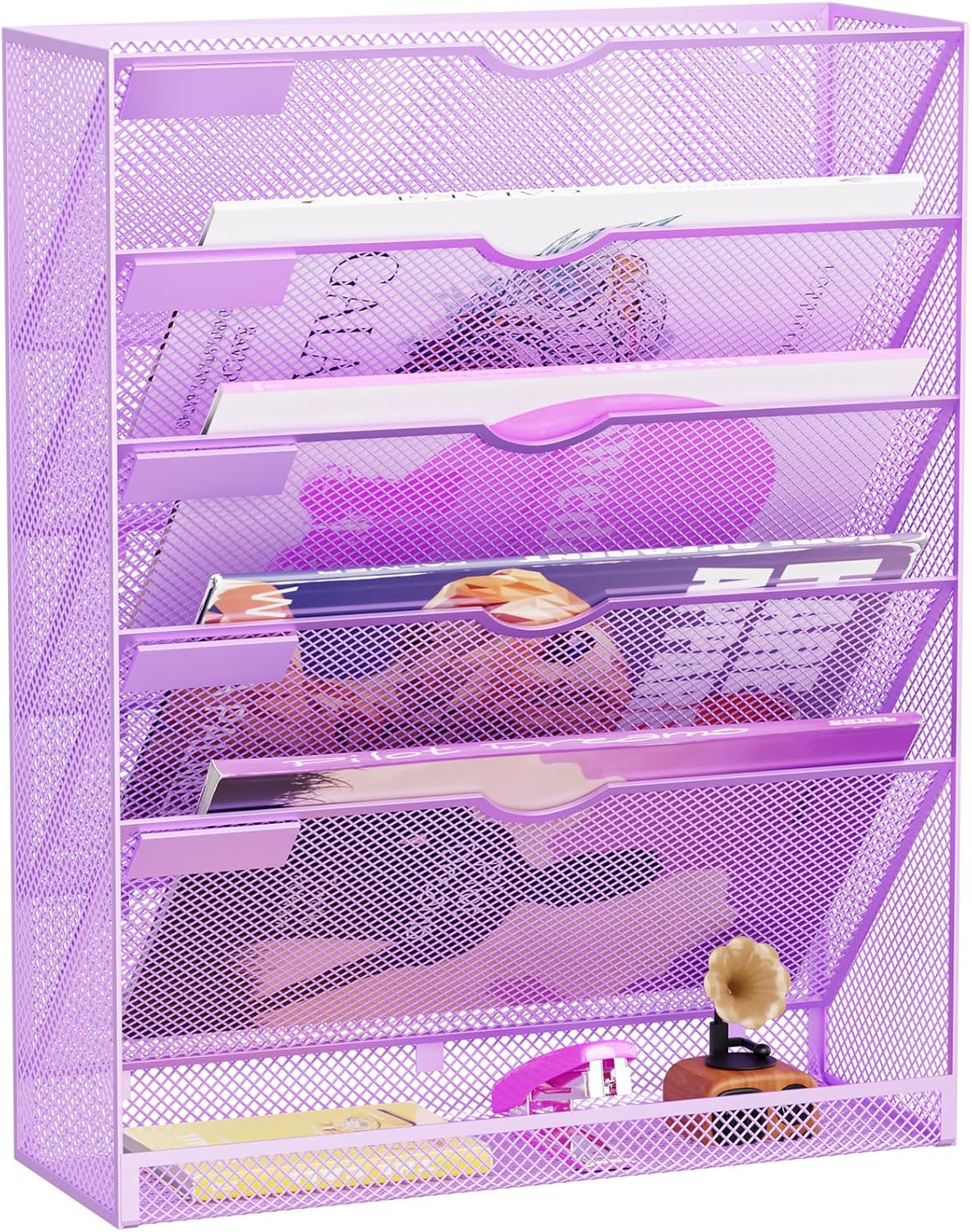 6-Tier Hanging File Organizer Office Cubicle Accessories for Work Organizer Wall Mount File Holder for Mails Folders Papers Magazine Organization, Black