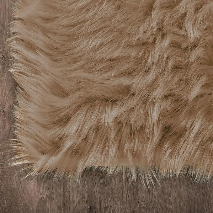 Latepis Brown Beige 2x5 Washable Small Rug Faux Sheepskin Fur Rug Fluffy Shag - Image 5