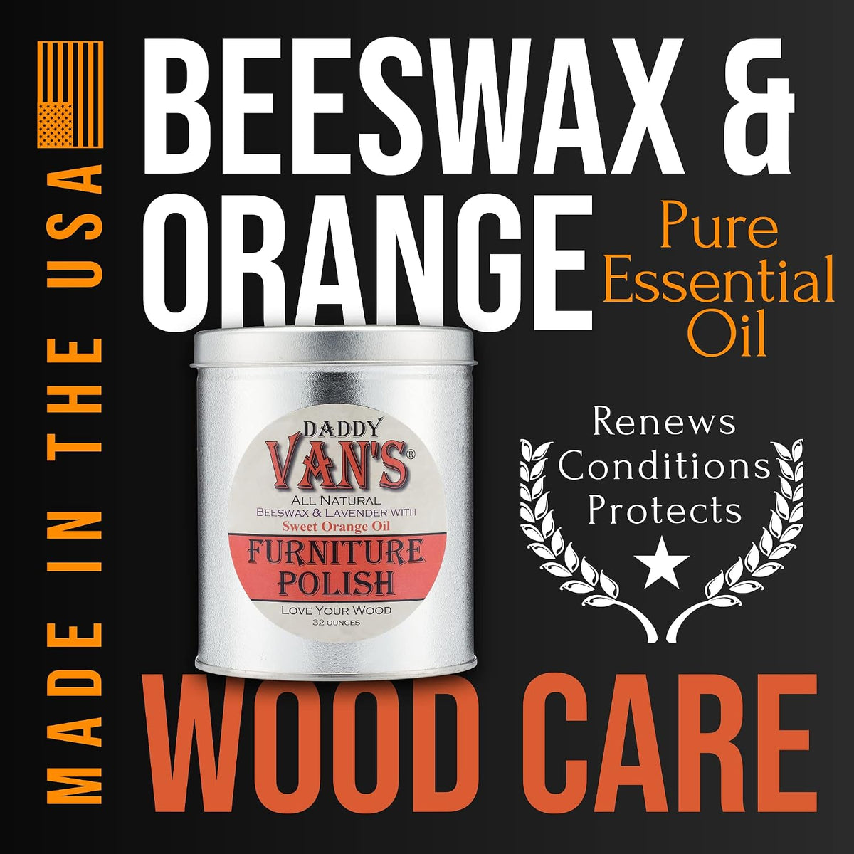 Daddy Van's All Natural Beeswax & Lavender with Sweet Orange Oil Furniture Polish - 32 Ounce Economy Size