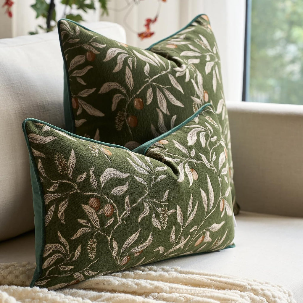 Alerfa Green Floral Throw Pillow Cover 12 x 20 Inch Rectange Luxury Decorative Lumbar Pillow Cover for Couch Living Room Bedroom