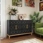 47.8" Storage Accent Cabinet with 4 Doors, Modern Sideboard Buffet Cabinet with Gold Lines, Wood Decorative Credenza with Storage for Living Room, Kitchen, Dining Room, Entryway, Black