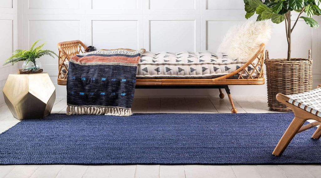 Unique Loom Braided Jute Collection Area Rug - Dhaka (9' x 12' Rectangle, Navy Blue)