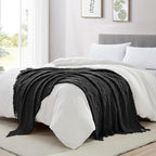 BOURINA Black Throw Blanket 50 x70 Inches Jacquard Argyle Throw Textured Solid - Image 4