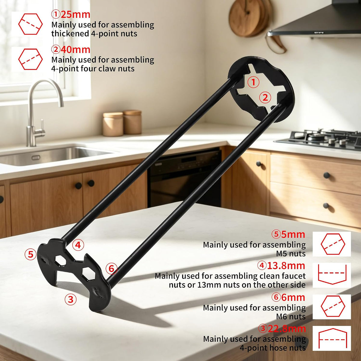 2PCS Multifunctional Basin Wrench Faucet Tool for Tight Space with 11 Sizes