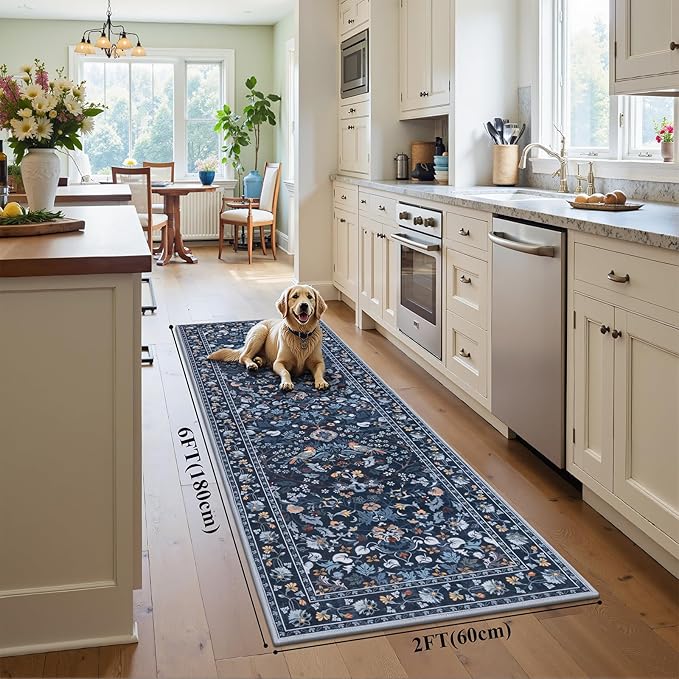 HEBE Washable Hallway Runner Rug 2'x 6' Non Slip Kitchen Rugs Runner, Low Pile - Image 2