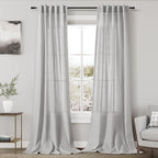 Nanspring Grey Linen Semi Sheer Curtains 108 Inches Long 2 Panels Back Tab Loop by Nanspring