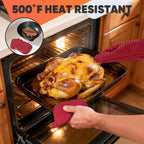 Oven Mitts Kitchen Towels and Dishcloths with Pot Holders Sets, Oven Gloves Hot Pads 500°F Heat Resistant with Silicone Grip, Include 2 Cooking Gloves/2 Potholders/4 Kitchen Towels/4 Dish Towels-Red