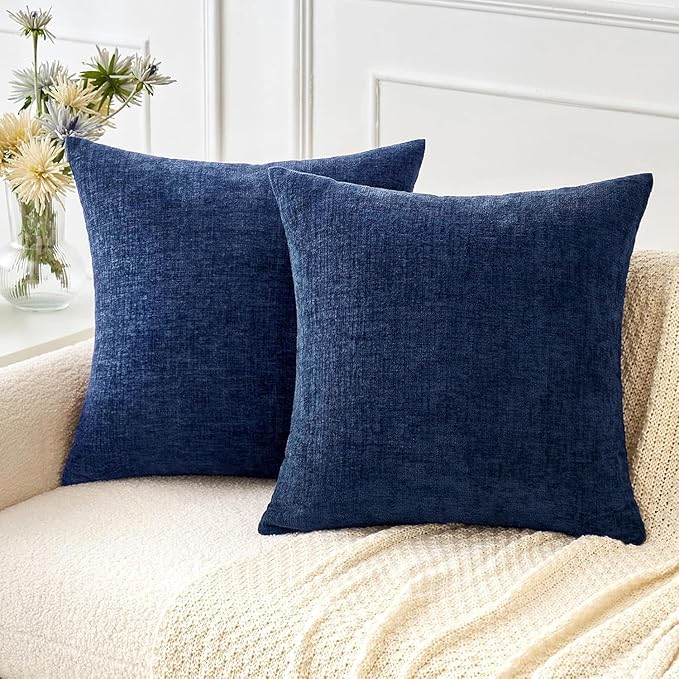 MIULEE Pack of 2 Couch Throw Pillow Covers 18x18 Inch Spring Soft Navy Chenille by MIULEE