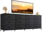 WLIVE Long Dresser TV Stand for 85 Inch TV, 12 Drawer Dresser, Black