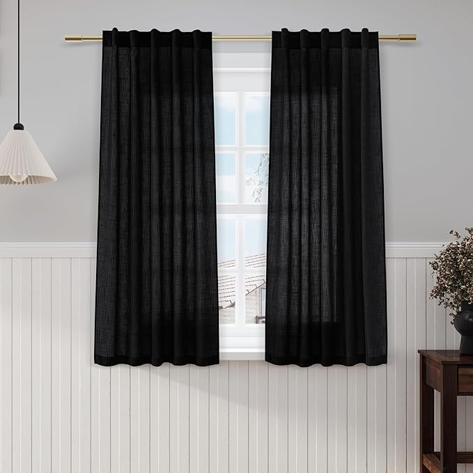 Nanspring Black Cafe Curtains 54 Inch Length Set 2 Panel Back Tab Pocket Semi by Nanspring