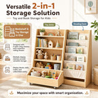 Kids Bookshelf and Toy Storage - Wooden Toddler Book Shelf with Drawer