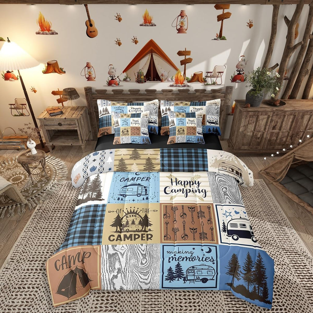 Erosebridal Happy Camping Bedding Set Queen Rv Camper Comforter Set