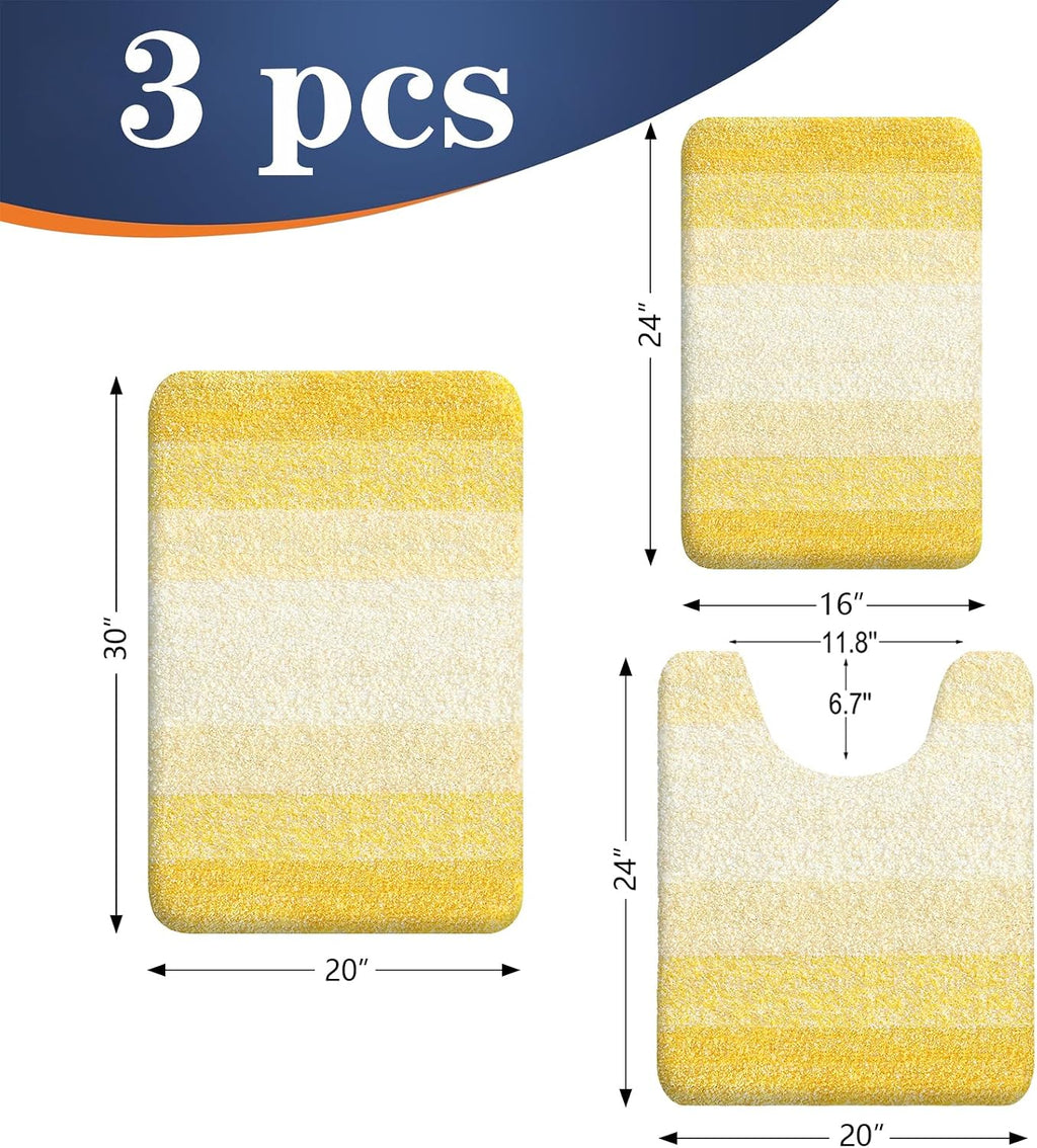 OLANLY Microfiber Bathroom Rugs Sets 3 Piece, Absorbent Bath Mats, Yellow