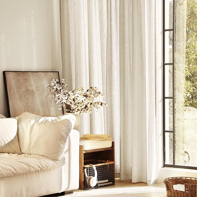 Faux Linen Beige Curtains 94 inches Long - Image 7