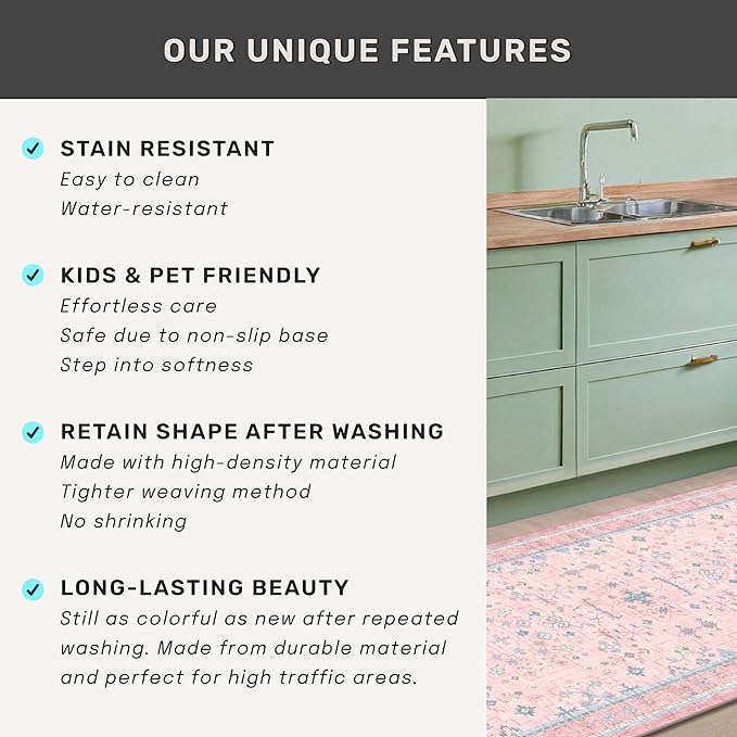 Washable Pink and Blue 6x9 Oushak Rugs - Image 8