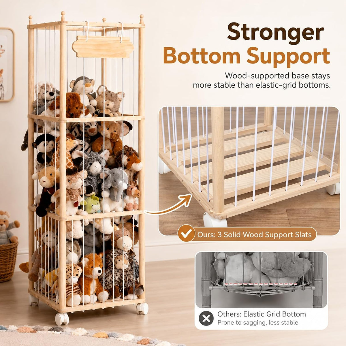 TANONE Stuffed Animal Storage with Wheels - Large Stuffy Storage for Kids