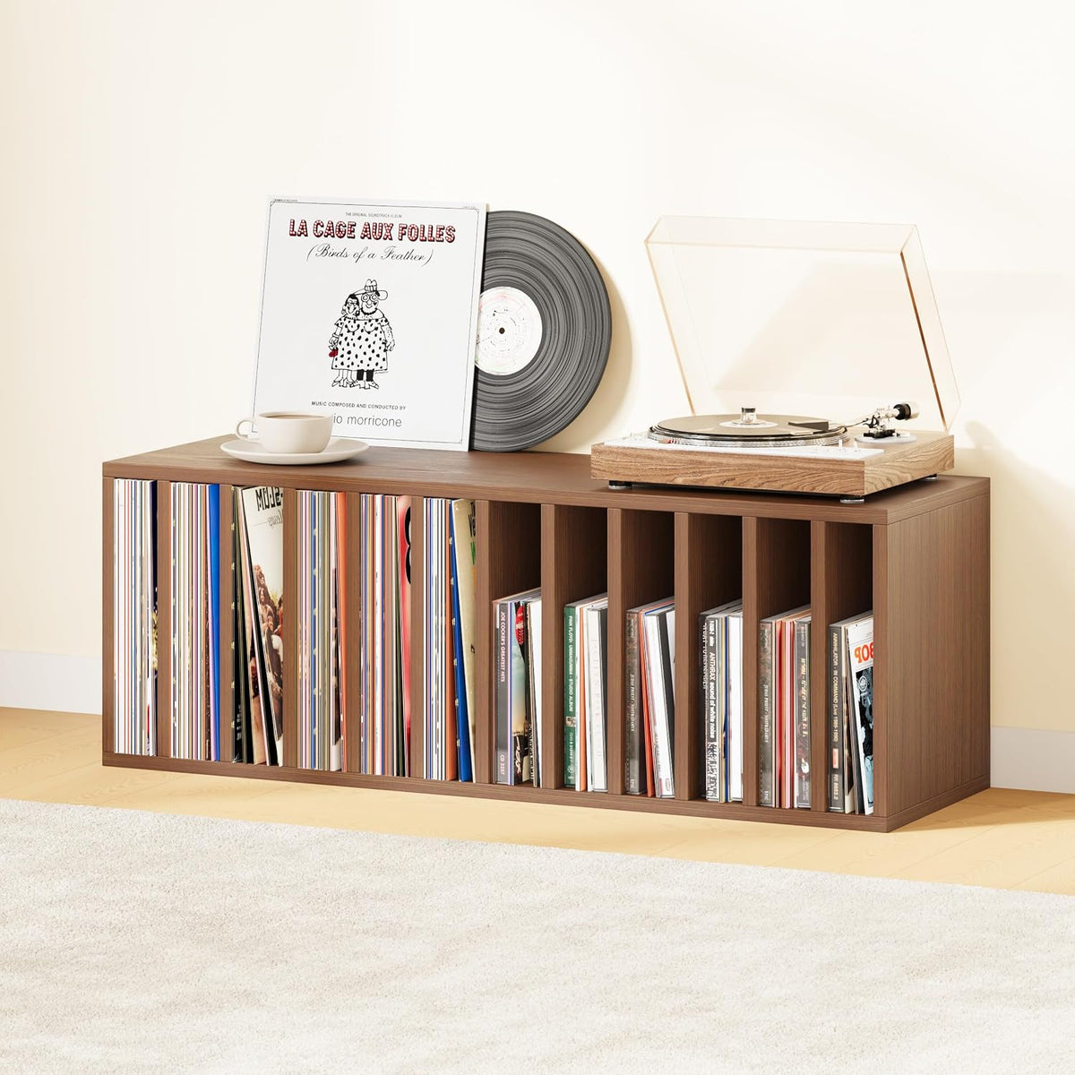 IOTXY DIY Modular Cubby Bookcase - Stackable 12-Cube Open Bookshelf, Walnut