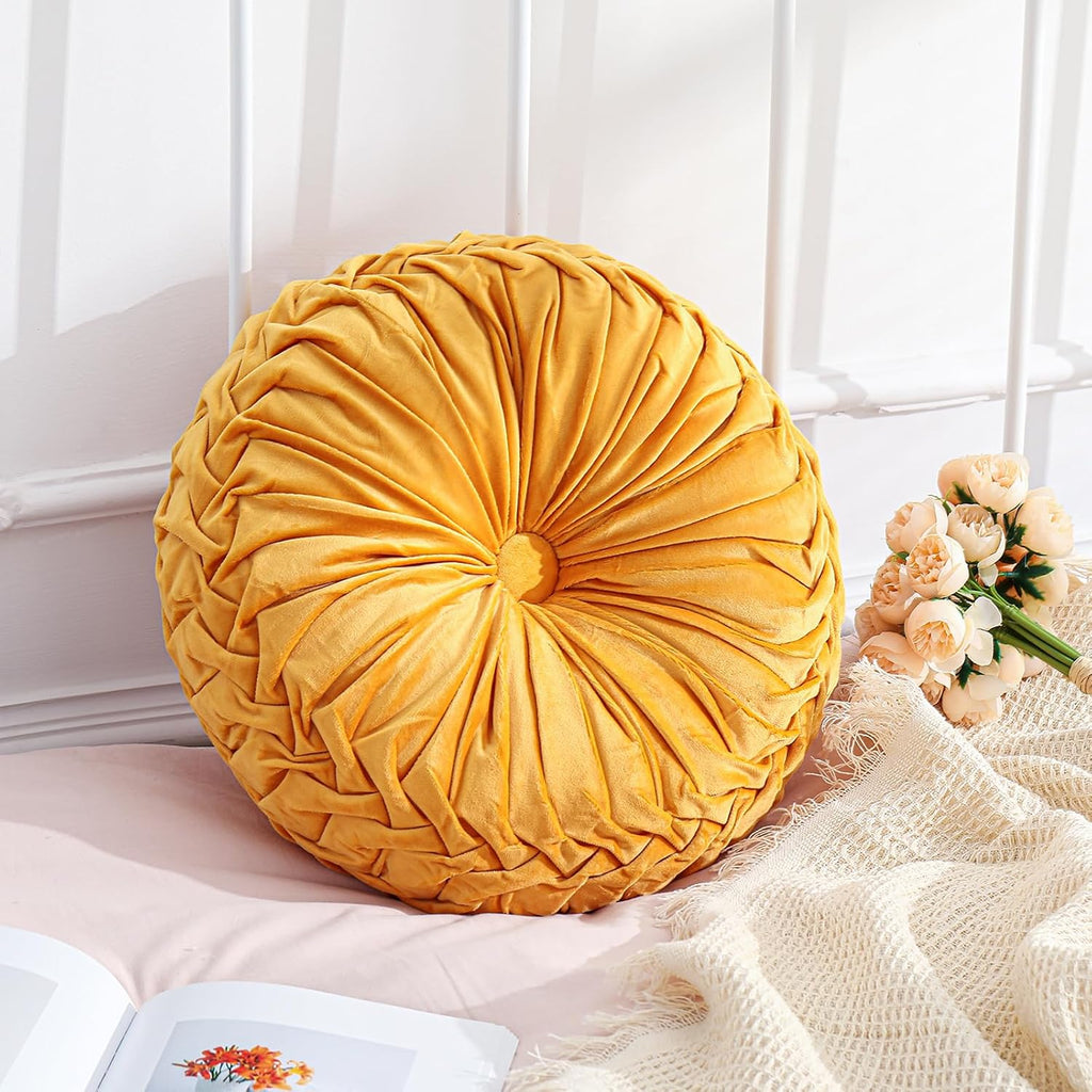 Drydiet 1 Pcs Round Pumpkin Throw Pillow Fall Pillow(Yellow,15'')