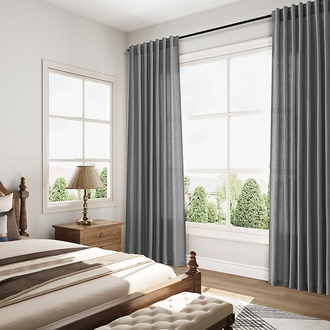 Nanspring Blazer Grey Curtain Linen Blend Light Filtering Back Tab Curtains 108 - Image 8