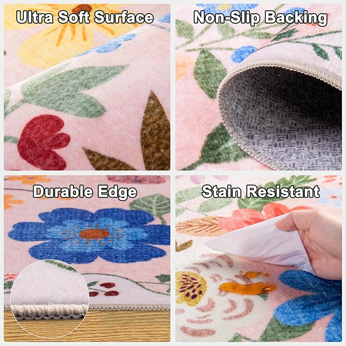 8x10 Area Rugs for Living Room: Floral Washable Rug Vintage Large Soft Boho - Image 6