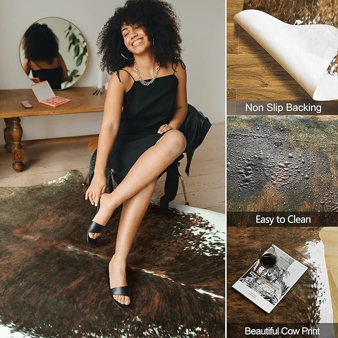 AROGAN Premium Faux Cowhide Rug 4.6 x 5.2 Feet, Sturdy and Large Size Cow Print - Image 3