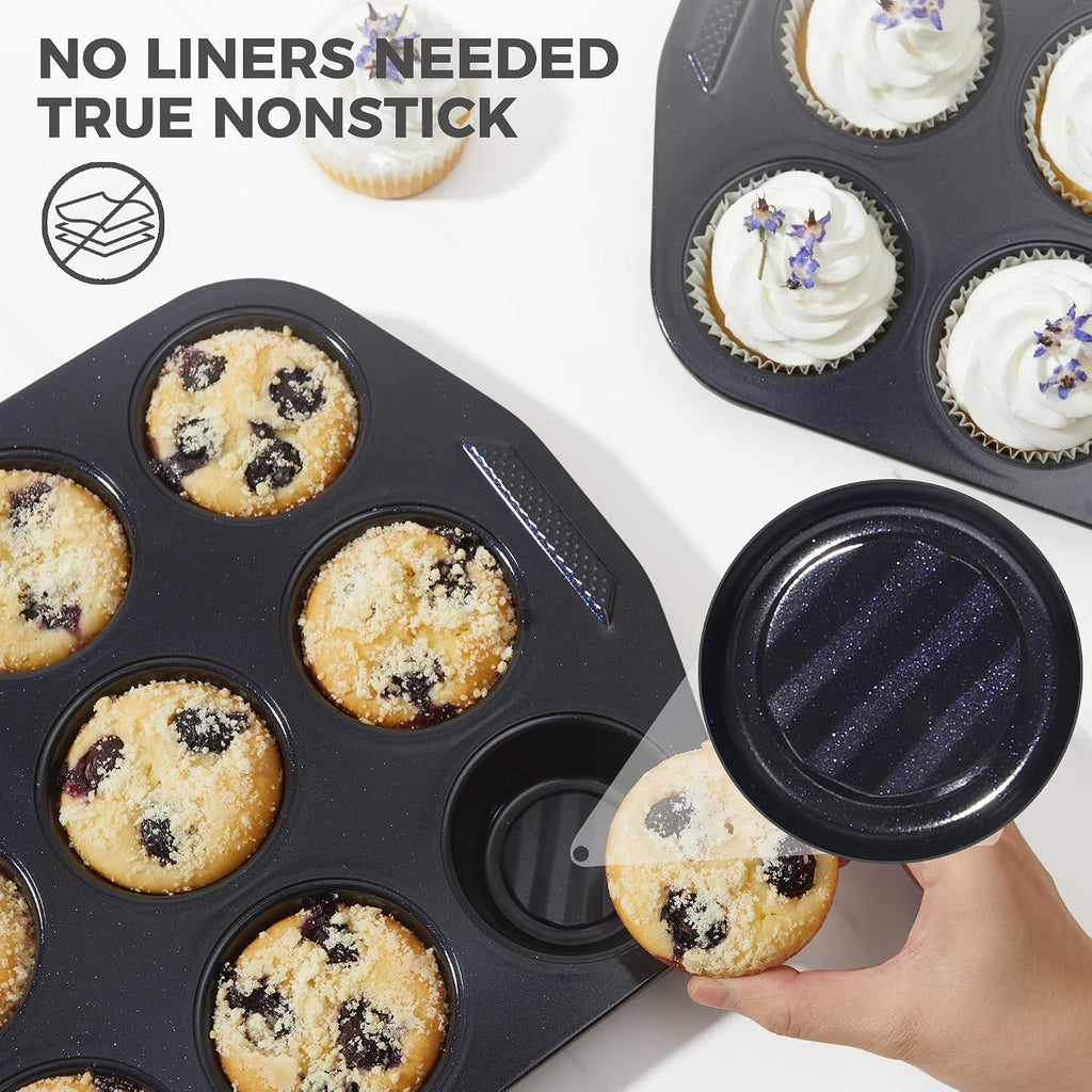 9-Piece Nonstick Bakeware Set, Non-Toxic Baking Pans Set, Shimmer Blue