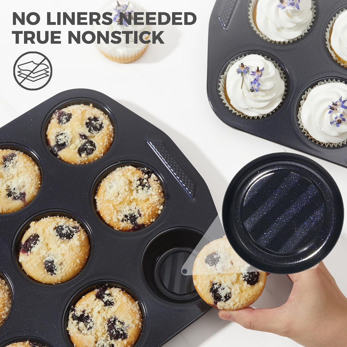 9-Piece Nonstick Bakeware Set, Non-Toxic Baking Pans Set, Shimmer Blue