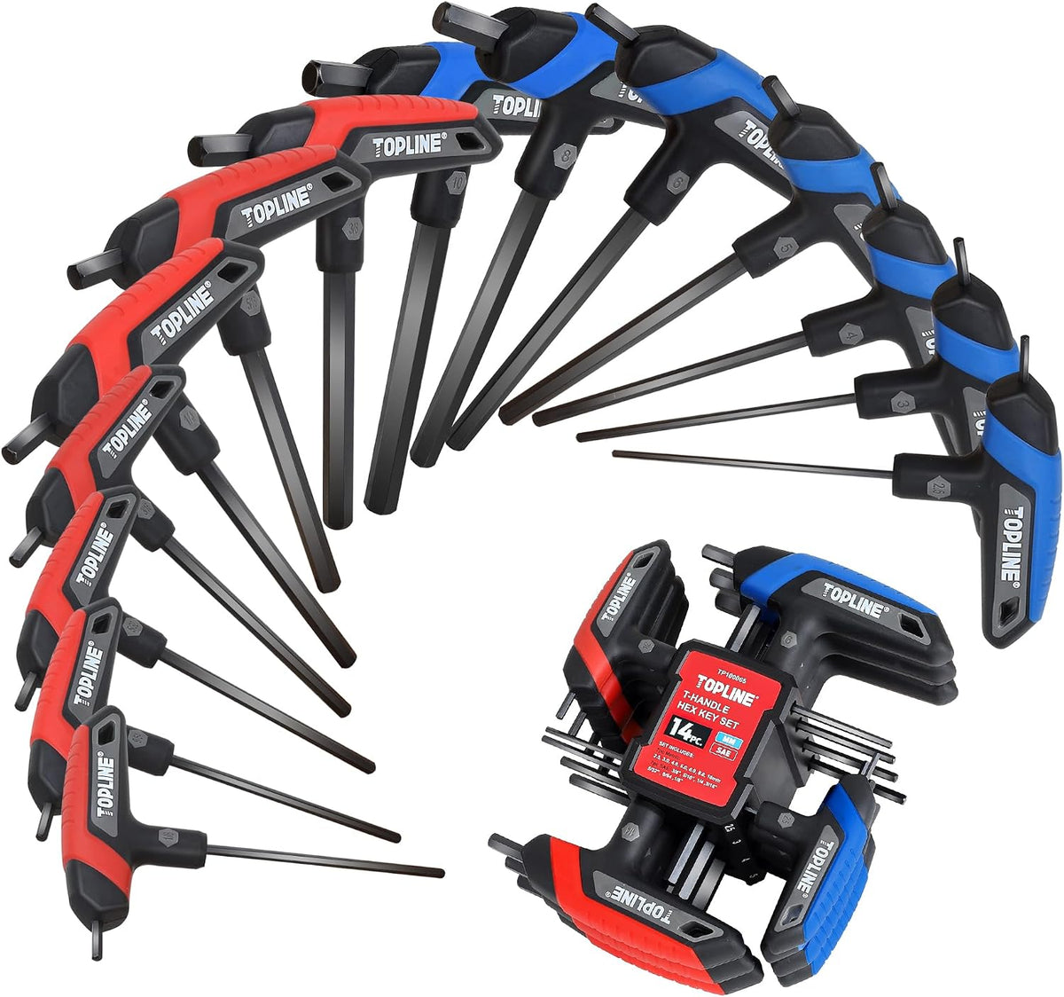TOPLINE 14-Piece T-Handle Allen Wrench Set, Hex Keys Set with Storage Rack