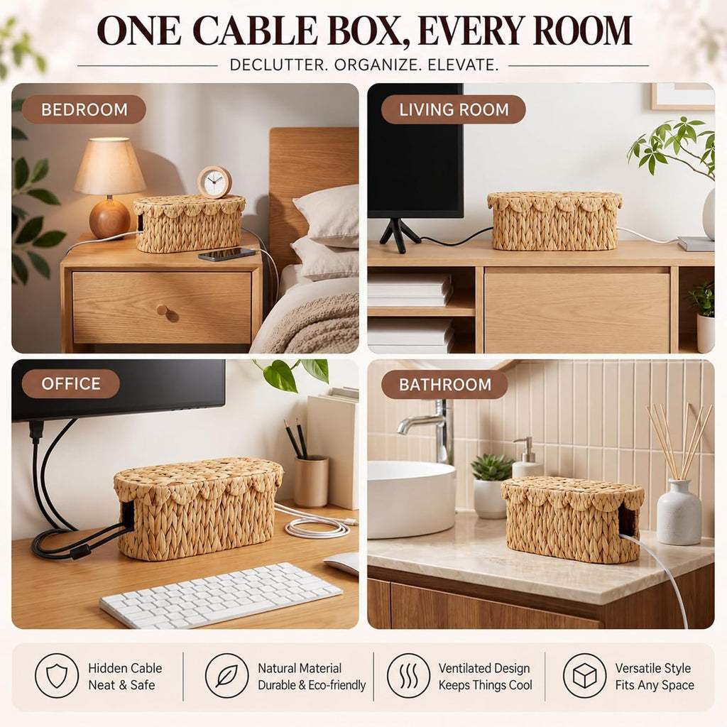 Patelai 2 Pcs Cable Management Boxes with Scalloped Lids, Large & Small