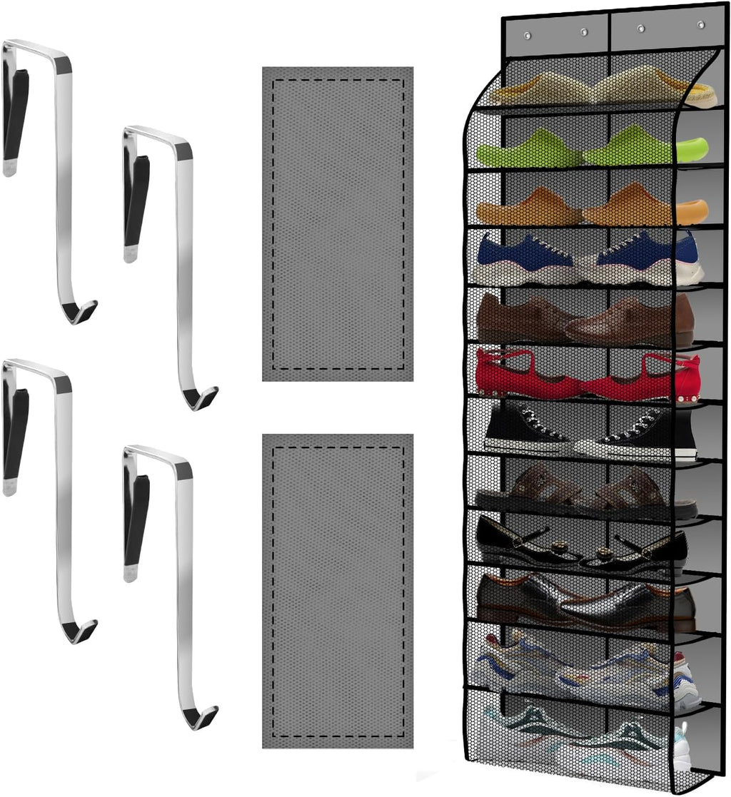 Kotkn 10 Tier Over The Door Organizer - Heavy Duty Hanging Storage Rack with Sturdy Oxford Fabric, Holds 20+ Pairs of Footwear, Boots & Sneakers, Saves 50% Closet Space (Black)