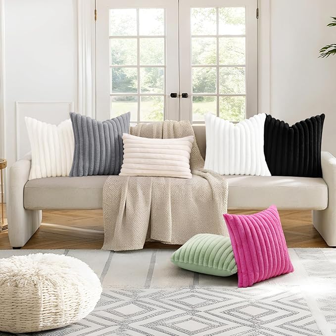 decorUhome Cozy Faux Fur Throw Pillow Covers 20x20 Set of 2 Decorative Soft - Image 7