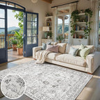 Grey White Area Rugs 5x8 for Living Room Bedroom, Non-Slip Washable Rugs Stain - Image 2