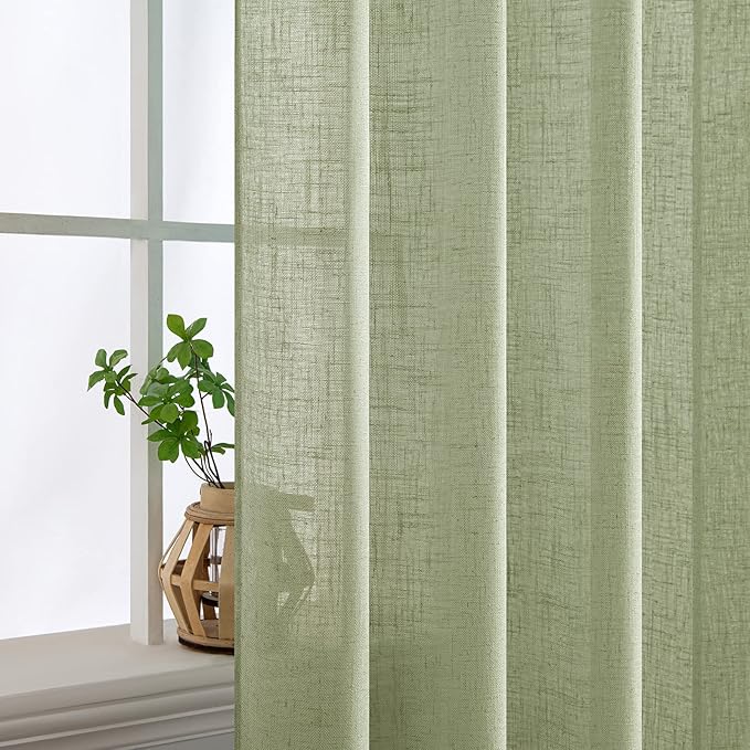 MIULEE Sage Green Linen Curtains 72 Inch Length 2 Panels - Image 5