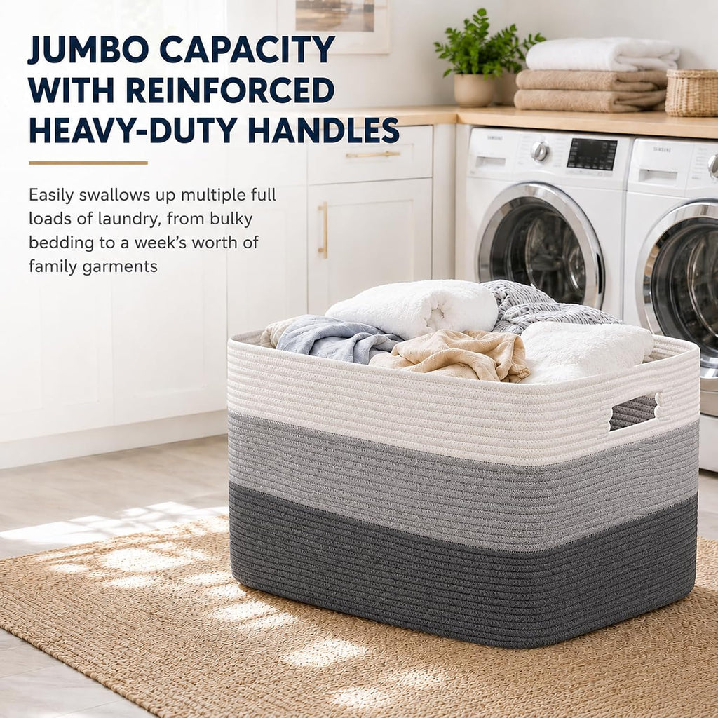 OIAHOMY Blanket Basket Laundry Basket Dog Toy Basket 75L Dark Grey