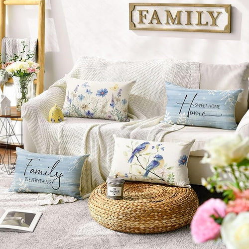 AVOIN colorlife Spring Saying Flowers Butterfly Bird Throw Pillow Covers - Image 2