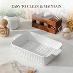 MALACASA 4.4 QT Baking Dishes with Rack,Casserole Dishes for Oven,White