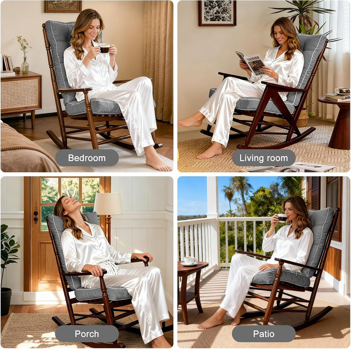 YZ HOME Jumbo Rocking Chair Cushion with Memory Foam for Outdoor/Indoor,Set of Thicken Seat & Back Chair Cushions with Ties,Non-Slip Chair Pad for Rocker,Light Grey,28 * 18 * 5/18x18x5 of 2 piece