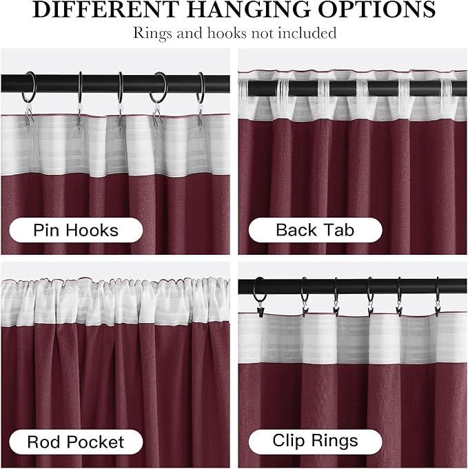 RYB HOME Burgundy Red Velvet Curtains - Image 2