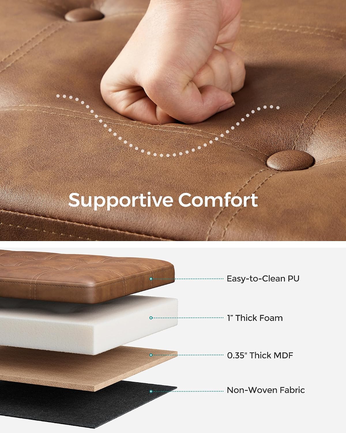 SONGMICS Storage Ottoman Bench, 43.3 Inches Folding Foot Rest Stool